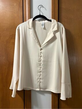 Joie Cream Button-Front Silk-Like Blouse